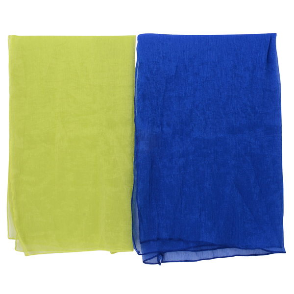 Set of 2 - Designer Inspired Royal Blue and Lime Green Colour Scarf (Size 175x60 Cm)