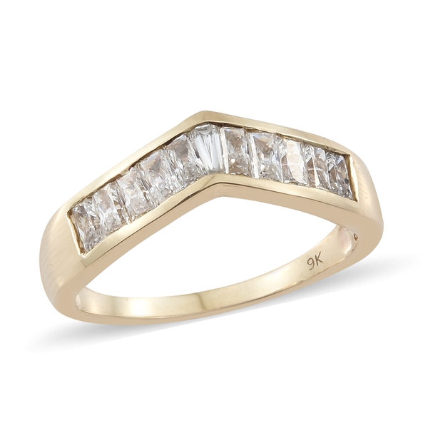Lustro Stella Made with Finest CZ Wishbone Ring in 9K Gold 3 grams