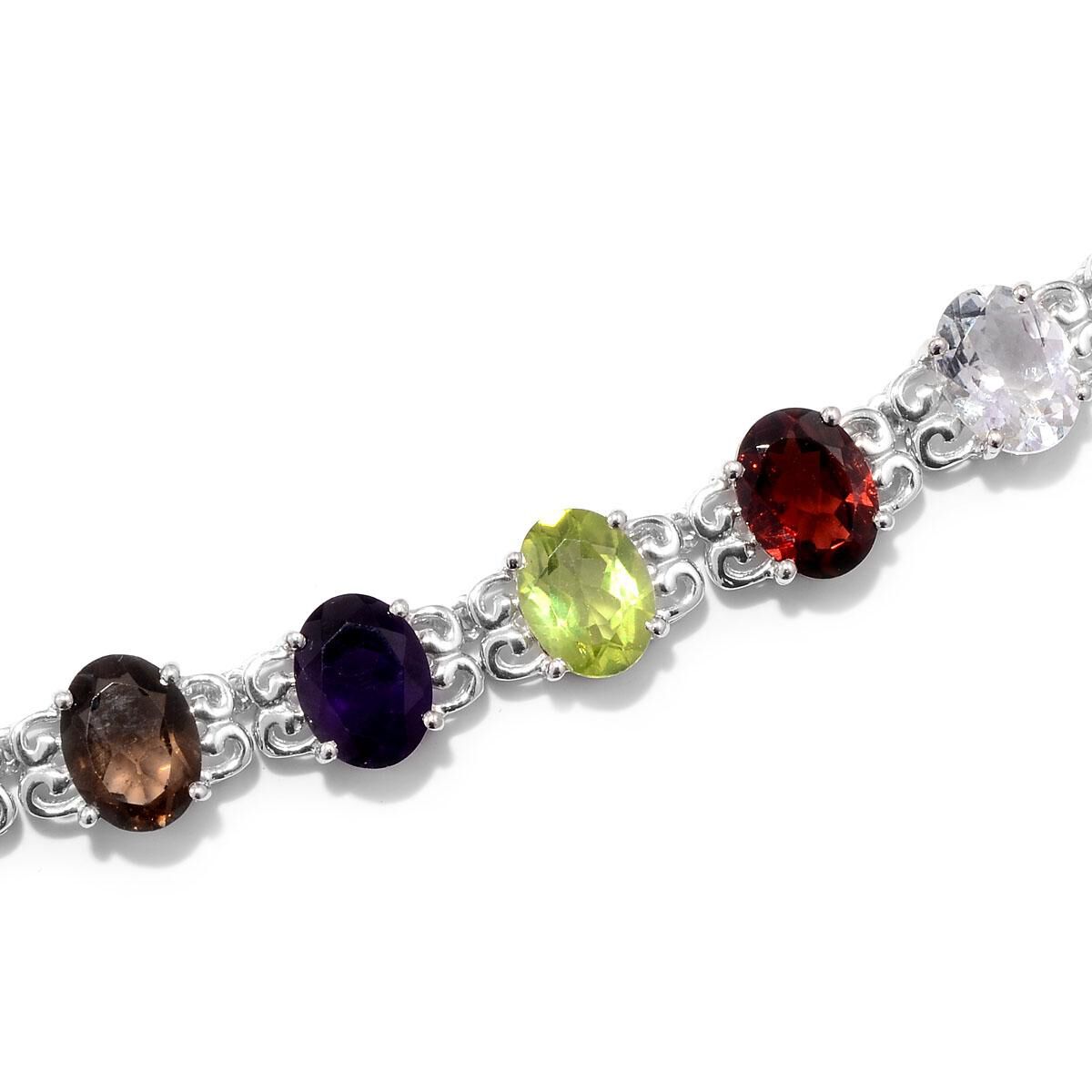 Sky Blue Topaz (Ovl), Garnet, Hebei Peridot, Brazilian Smoky Quartz, Goshenite, Zambian Amethyst and Citrine Rainbow Necklace (Size 18) in Platinum Overlay Sterling Silver 48.750 Ct.