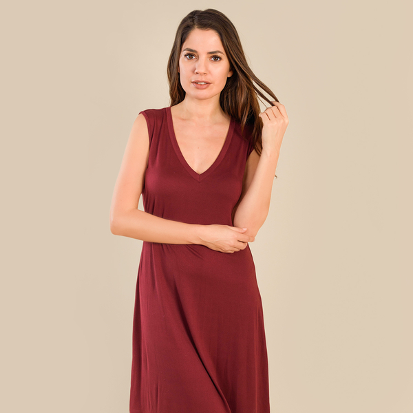 Tamsy V-Neck Sleeveless Dress (Size S,8-10) - Burgundy