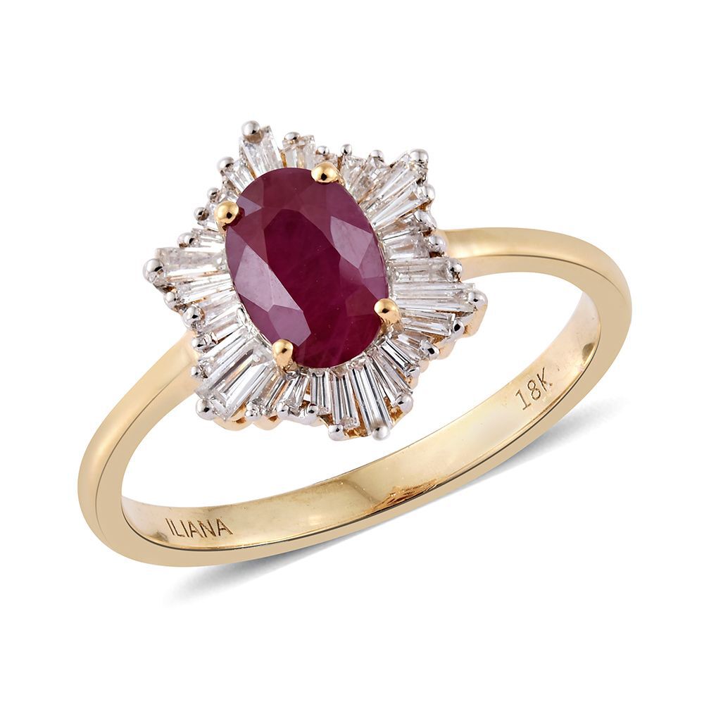 ILIANA 18K Yellow Gold AAAA Pigeon Blood Ruby (Ovl 1.00 Ct), Diamond (SI G-H) Ring 1.500 Ct.