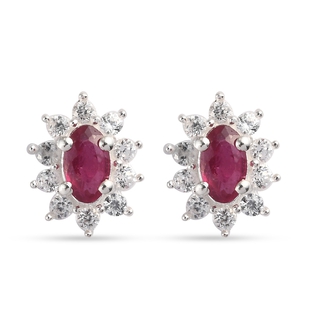 African Ruby (FF) and Natural Cambodian Zircon Stud Earrings (With Push Back) in Sterling Silver 1.0