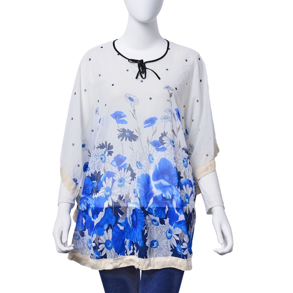 Floral Pattern Blue and White Colour Poncho (Free Size)
