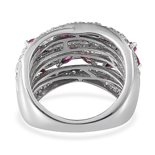 African Ruby (Mrq), White Topaz Ring in Platinum Overlay Sterling Silver 2.000 Ct.