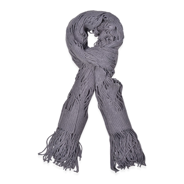 Grey Colour Lace Scarf with Long Tassels (Size 150x50 Cm)