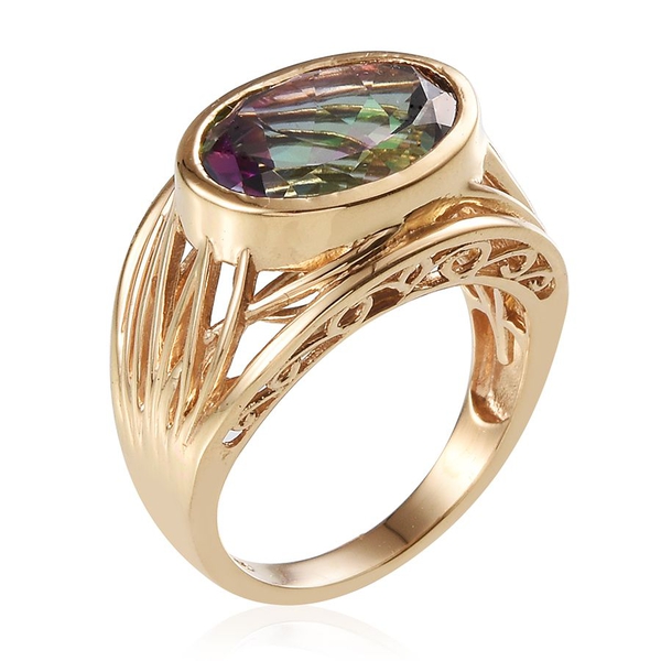 Northern Lights Mystic Topaz (Ovl) Solitaire Ring in 14K Gold Overlay Sterling Silver 10.000 Ct.