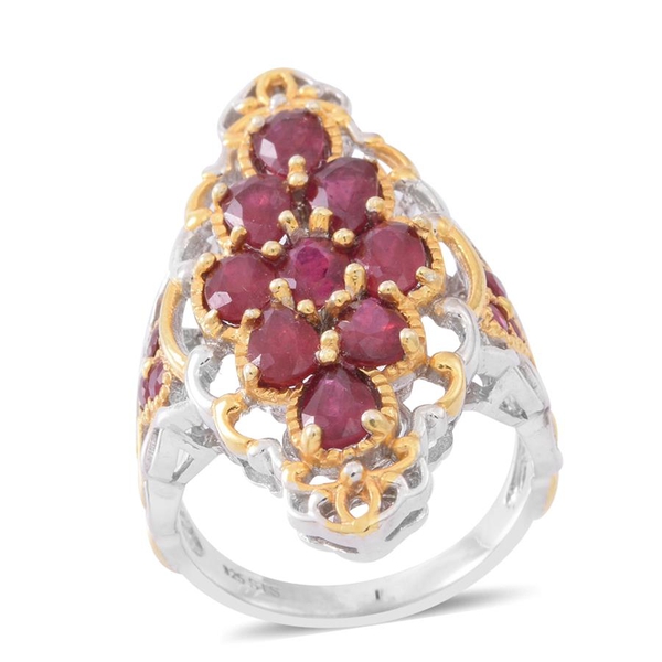 African Ruby (Ovl), Ruby Ring in Rhodium and Gold Overlay Sterling Silver 5.000 Ct.