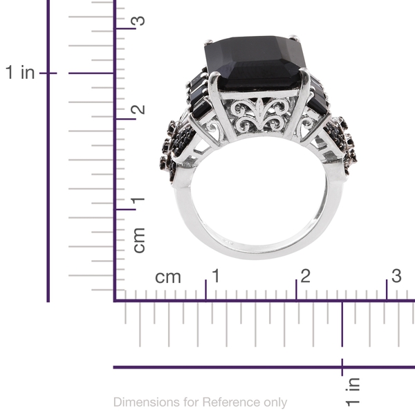 Boi Ploi Black Spinel (Oct 16.400 Ct) Ring in Platinum Overlay Sterling Silver 18.500 Ct.
