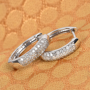 Sundays Child- 9K White Gold SGL Certified Diamond (I3/G-H) Huggie Hoop Earrings (with Clasp) 0.50 C