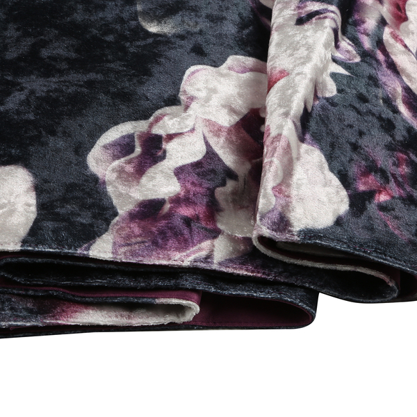 Sateen Lined Crushed Velvet Table Runner with Gardenia Print and Tassels (Size 40x160 cm)