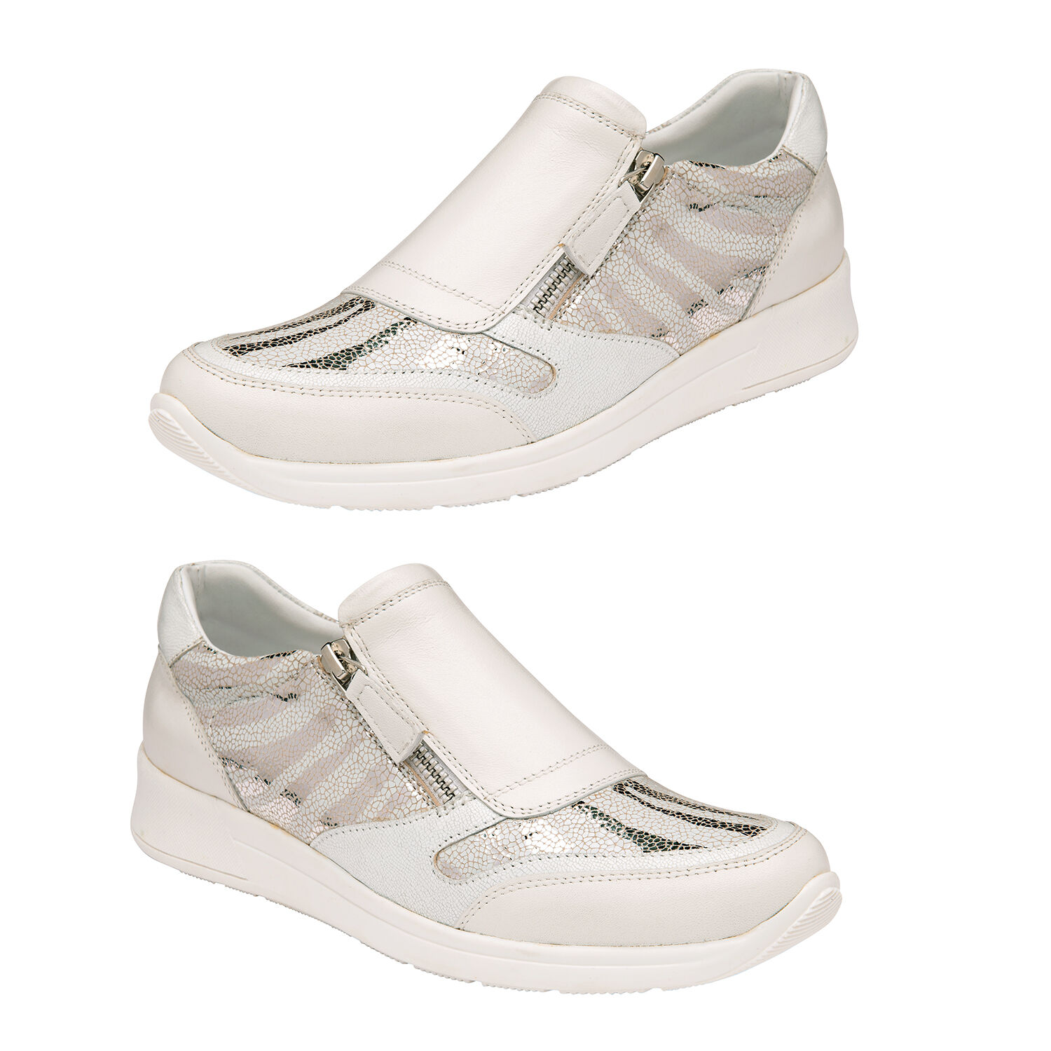 LOTUS Sian Leopard Print Slip On Trainers - White