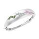 RACHEL GALLEY Sandblast Collection - Blue Cambodian Zircon, Pink Sapphire, Chrome Diopside and Dendritic Opal Bangle (Size 7.5) in Rhodium Overlay Sterling Silver 4.85 Ct, Silver wt 32.56 Gms