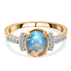 Ethiopian Welo Opal and Natural Cambodian Zircon Ring (Size K) in 14K Gold Overlay Sterling Silver 1.05 Ct.