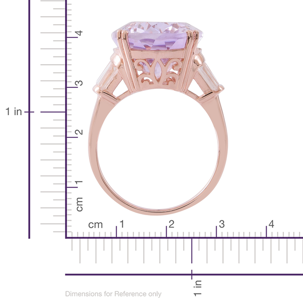 Limited Edition- Designer Inspired AAA Rose De France Amethyst (Ovl 20X15 mm), White Topaz Ring in Rose Gold Overlay Sterling Silver 17.000 Ct. Silver wt. 6.55 Gms.