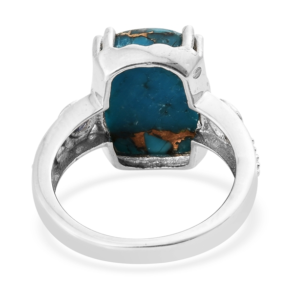 New Arrival - Mojave Blue Turquoise (Cush 14x10mm), Signity Pariaba Topaz Ring in Platinum Overlay Sterling Silver 7.250 Ct.