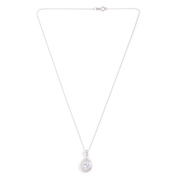 Close Out Deal AAA Simulated White Diamond Pendant with Chain in Rhodium Plated Sterling Silver 5.50
