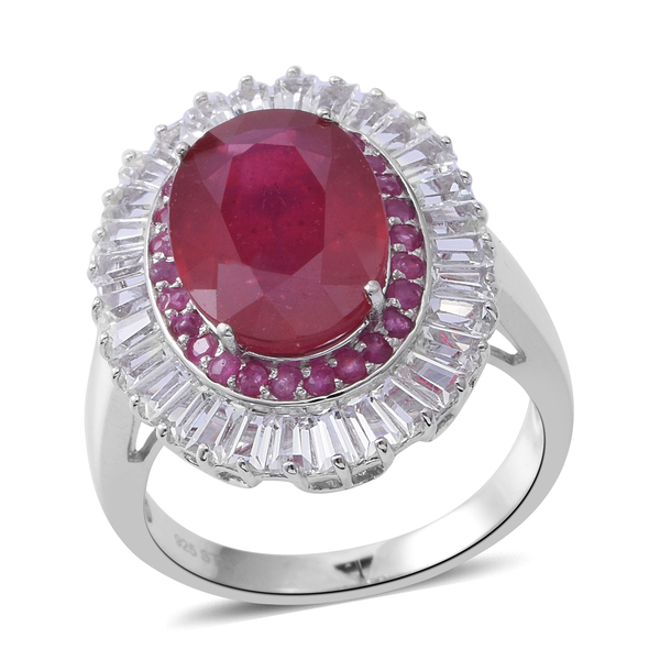 11.75 Ct African Ruby Double Halo Ring in Rhodium Plated Sterling 7.25 Grams