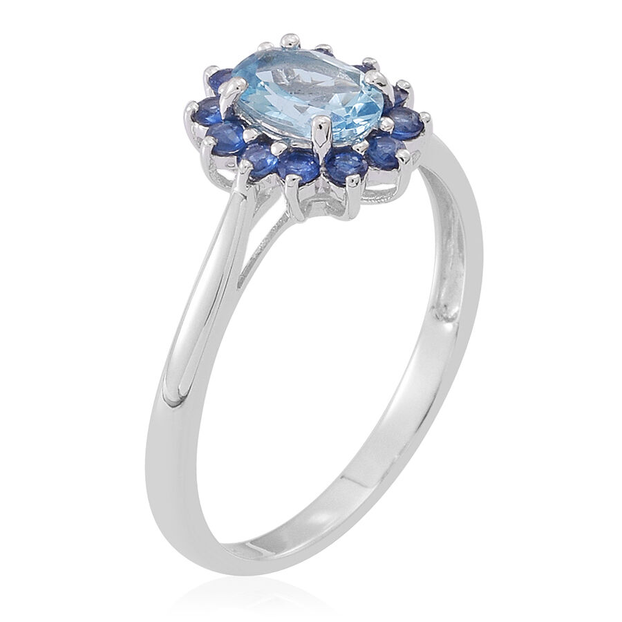 9K W Gold AA Espirito Santo Aquamarine (Ovl 0.70 Ct), Kanchanaburi Blue Sapphire Ring 1.250 Ct.