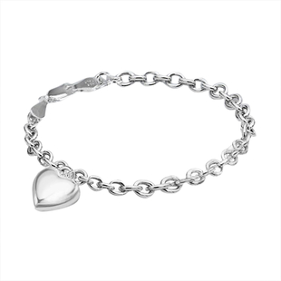 Close Out Deal - Sterling Silver Belcher Puff Heart Charm Bracelet with lobster clasp (Size - 7.5)