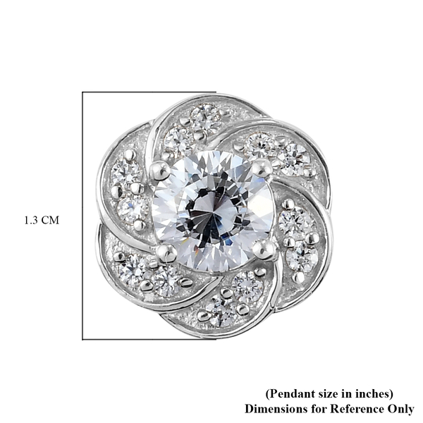 Lustro Stella Platinum Overlay Sterling Silver Floral Pendant Made with Finest CZ 1.84 Ct.