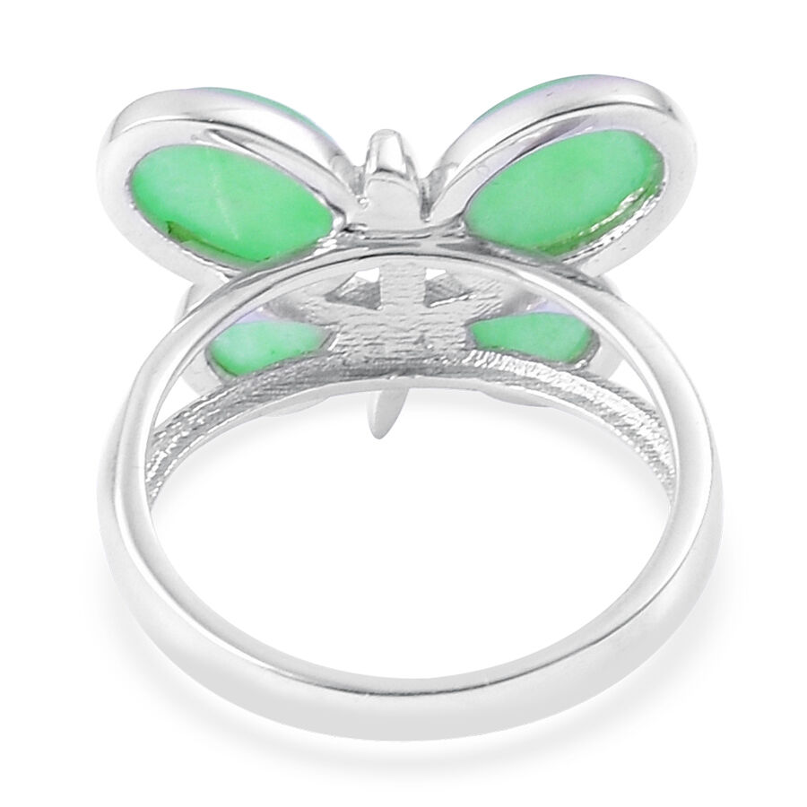 Green Jade Butterfly Ring in Rhodium Plated Sterling Silver 7.000 Ct.