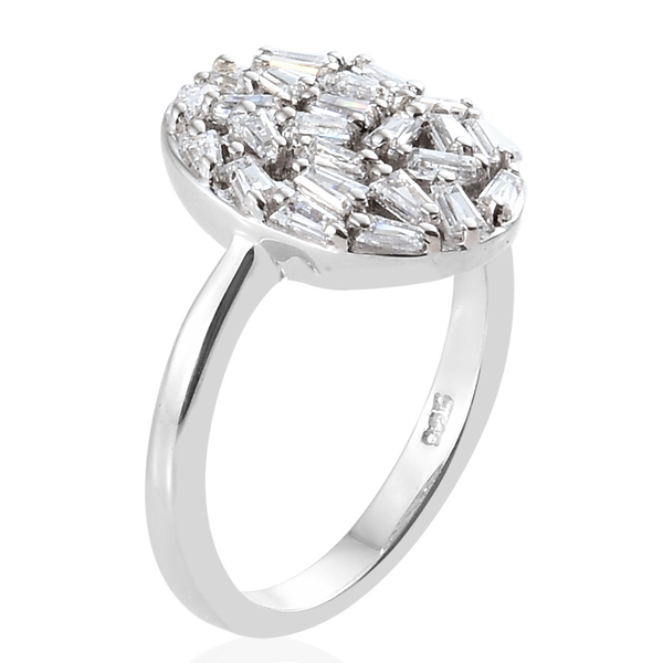 Lustro Stella - Platinum Overlay Sterling Silver (Bgt) Firecracker Ring Made with Finest CZ