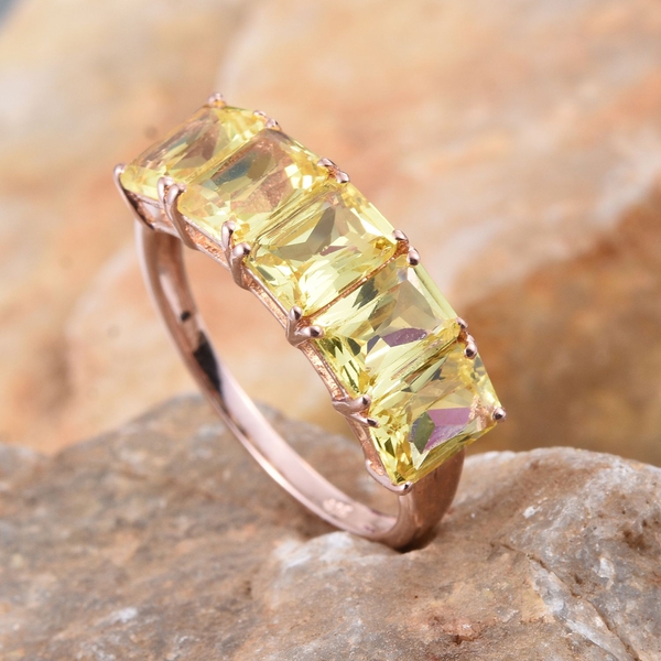 Simulated Canary Diamond (Oct) 5 Stone Ring in Rose Gold Overlay Sterling Sterling Silver