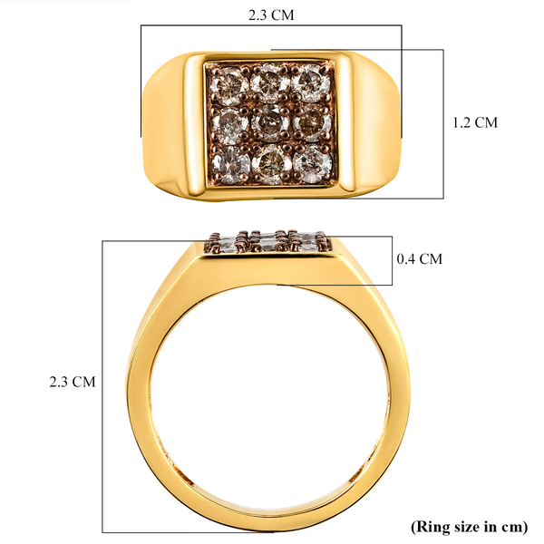 Champagne Diamond Ring in Vermeil Yellow Gold Overlay Sterling Silver 1.00 Ct, Silver Wt. 5.15 Gms