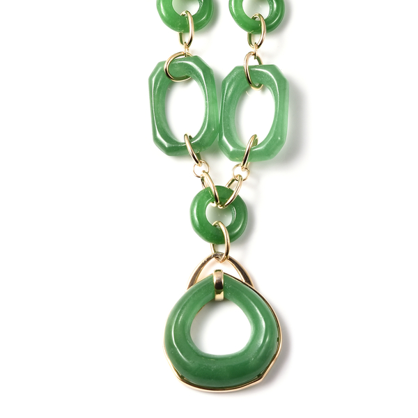 Green Jade, Natural Cambodian Zircon Necklace (Size 23)  in Yellow Gold Overlay Sterling Silver 163.00 Ct, Silver wt. 12.32 Gms