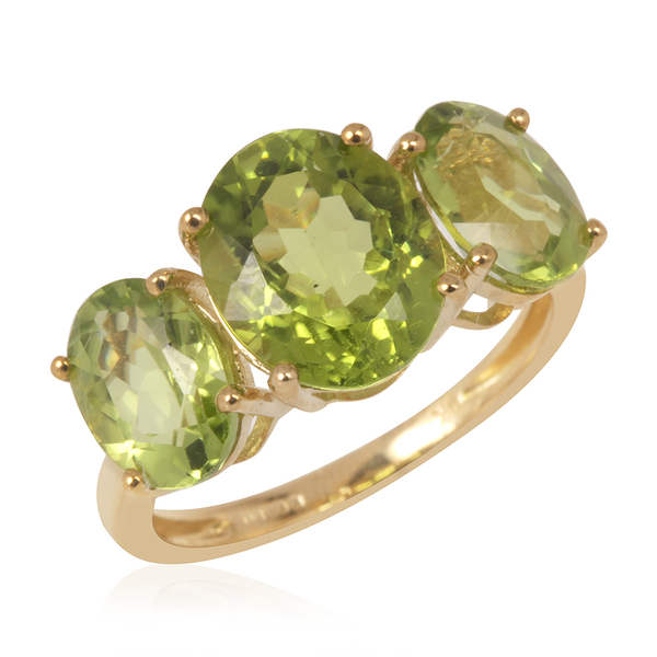 9K Y Gold AAA Hebei Peridot (Ovl 3.00 Ct) 3 Stone Ring 5.750 Ct.