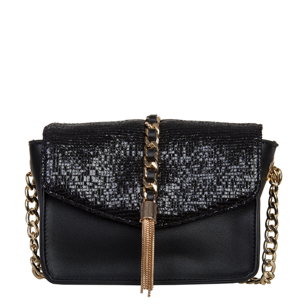 Bulaggi Collection - Calla Crossbody Bag with Metallic Pattern Flap and Adjustable Shoulder Strap - Black