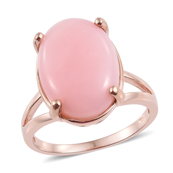 8.50 Ct Peruvian Pink Opal Solitaire Ring in Rose Gold Plated Sterling Silver 6.35 Grams