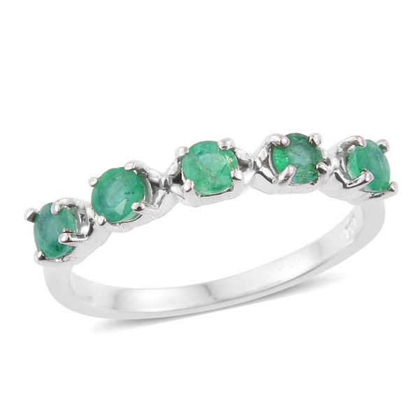 Kagem Zambian Emerald (Rnd) 5 Stone Ring in Platinum Overlay Sterling Silver 0.500 Ct.