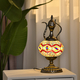 Handmade Wine Pot Turkish Mosaic Table Lamp with Bronze Base Maroon & Multi