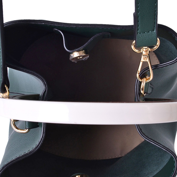 Set of 2 - Green Colour Large Handbag (Size 25X23X19.5 Cm) and Small Handbag (Size 19.5X17X9.5 Cm) with Adjustable and Removable Shoulder Strap