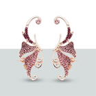 Austrian Pink Crystal Climber Earrings (with Push Back) in Rose Gold Tone