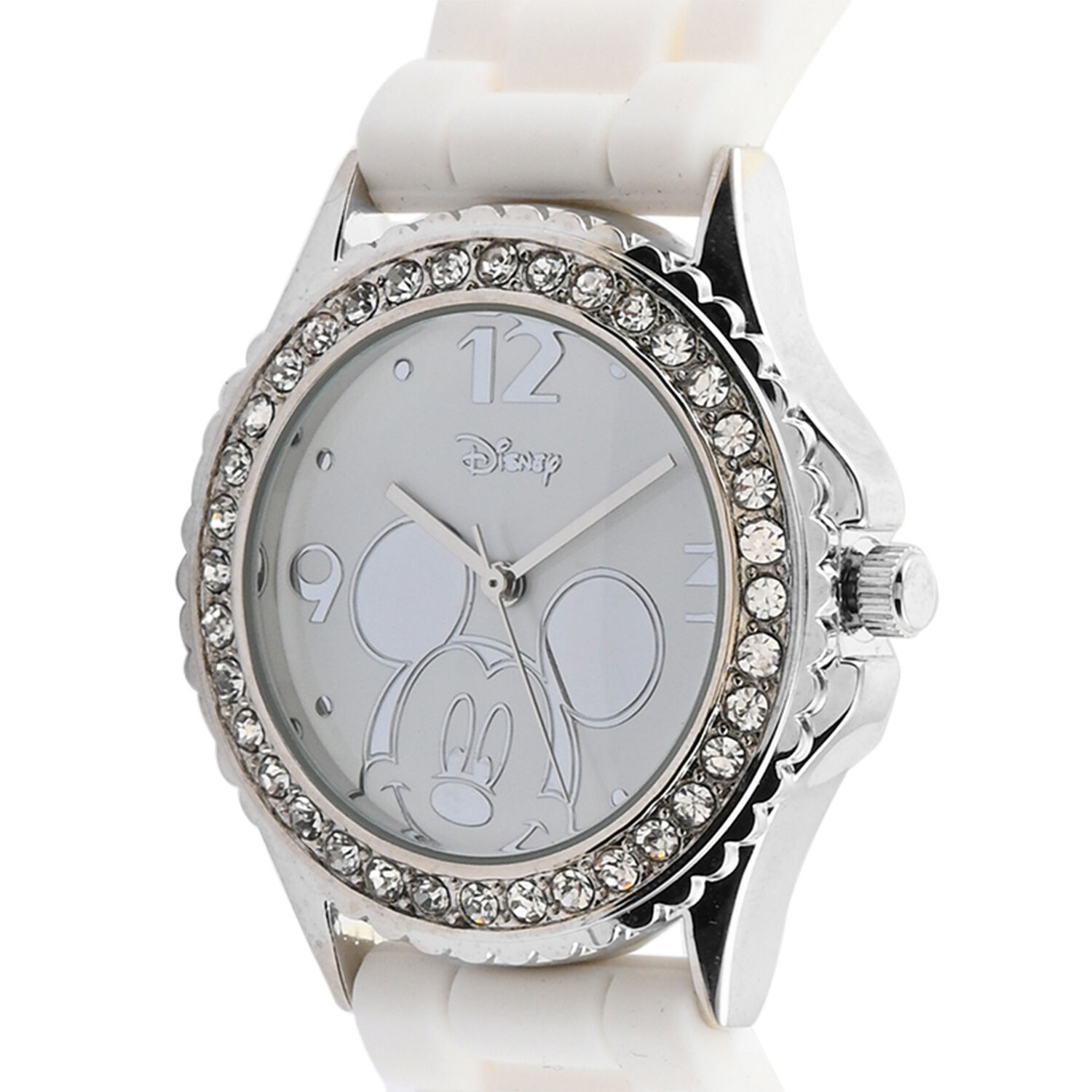 Disney Mickey Mouse Quartz Movement Crystal Watch with White Silicone Strap (25mm)