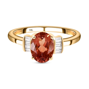 TLV- 9K Yellow Gold Red Andesine and Diamond Ring 1.29 Ct.
