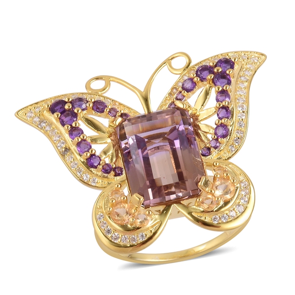 Anahi Ametrine and Multi Gemstone Butterfly Ring in Gold Plated Silver 6.49 Grams,11.58 Ct
