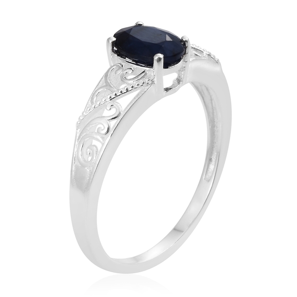 Kanchanaburi Blue Sapphire (Ovl) Solitaire Ring in Sterling Silver 1.500 Ct.