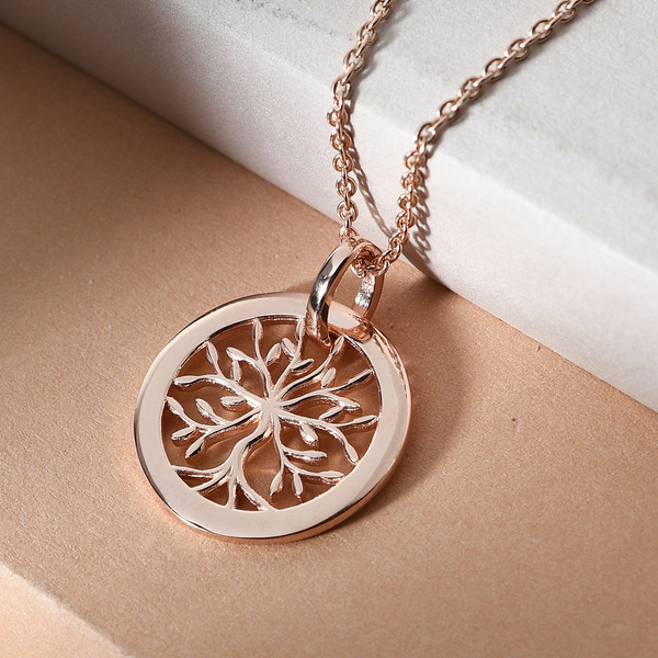 Rose Gold Overlay Sterling Silver Tree of Life Pendant with Chain (Size 20), Silver Wt. 5.35 Gms
