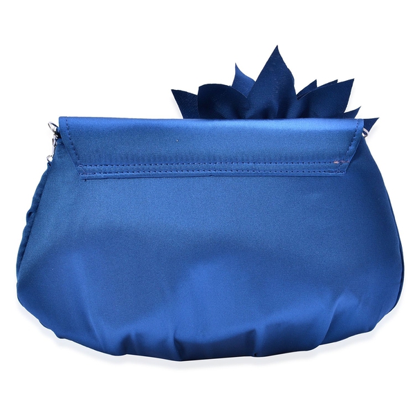 Royal Blue Satin Clutch with Dahlia Flower and Removable Chain Strap (Size 23x15 Cm)