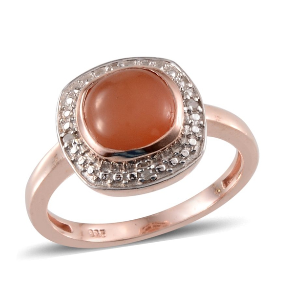 Mitiyagoda Peach Moonstone (Cush 2.50 Ct), Diamond Ring in Rose Gold Overlay Sterling Silver 2.520 C