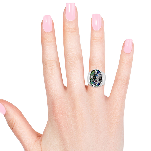 Royal Bali Collection Abalone Shell and African Ruby Leafs Ring in Sterling Silver, Silver wt 6.70 Gms.