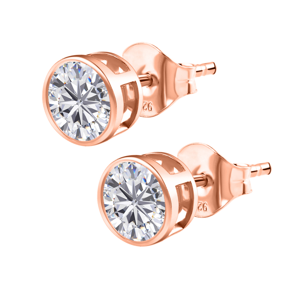 Moissanite Solitaire Stud Earrings (With Push Back) in Rose Gold Overlay Sterling Silver 1.14 Ct.