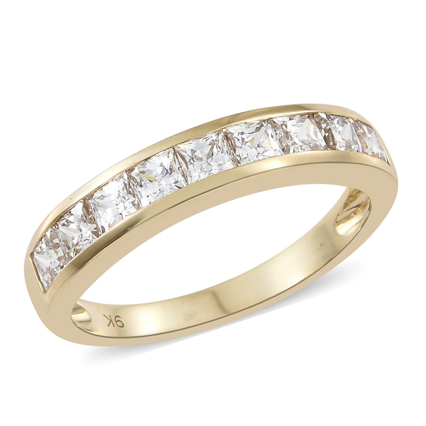J Francis - 9K Yellow Gold (Princess Cut) Half Eternity Band Ring Made with Finest CZ