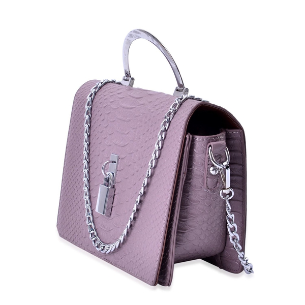 Snake Embossed Lavender Colour Crossbody Bag with Removable Chain Strap (Size 21x17x8 Cm)