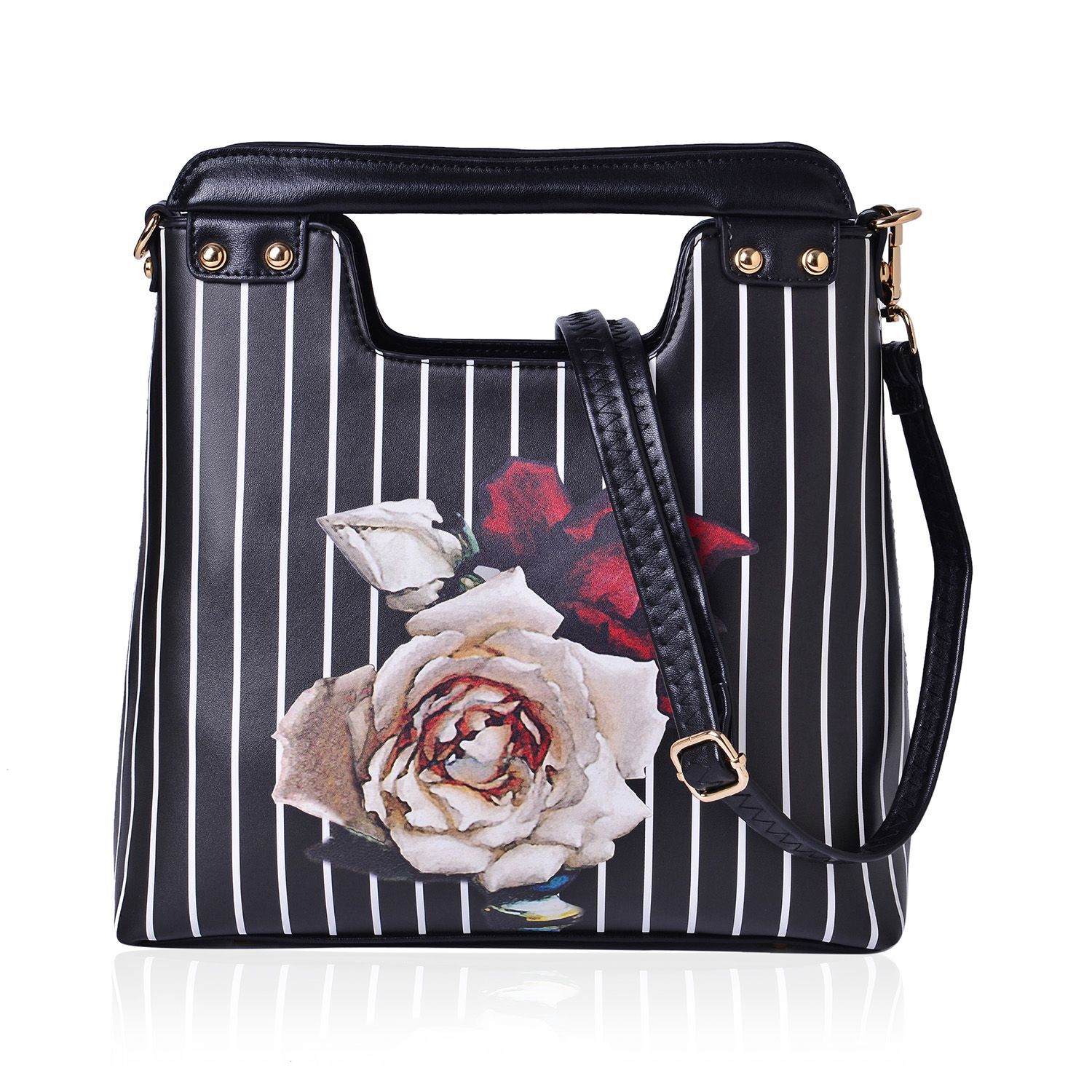 MILANO COLLECTION Perlita Floral Pattern Tote Bag with External Zipper Pocket and Adjustable, Remova