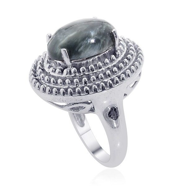Siberian Seraphinite (Ovl) Ring in Platinum Overlay Sterling Silver 4.500 Ct.