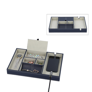 Mens 6 Section Portable Jewellery Organiser (Size 35x24x4Cm) - Navy